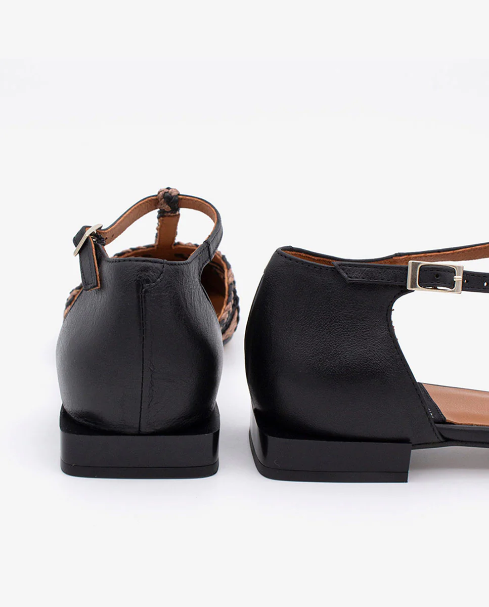 AMELIE - Zapato plano sujeto al tobillo de pala trenzada y piel - Image 5