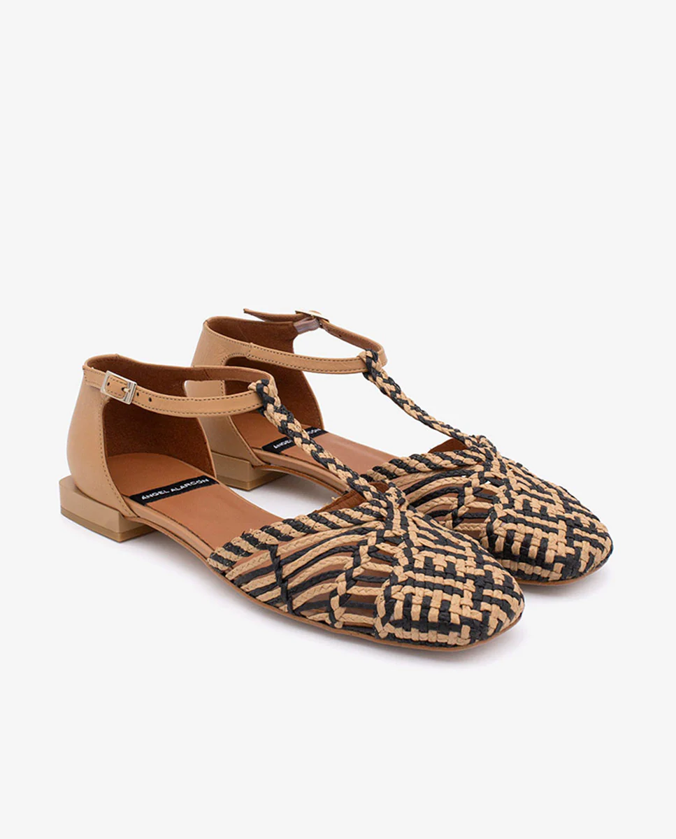AMELIE - Zapato plano sujeto al tobillo de pala trenzada y piel - Image 7