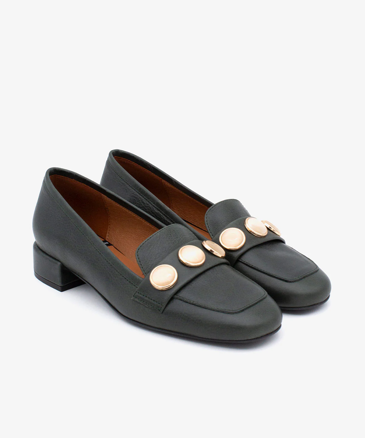 BRUNE – Mocasín de mujer de piel con punta redonda y adorno de semiesferas - Image 7