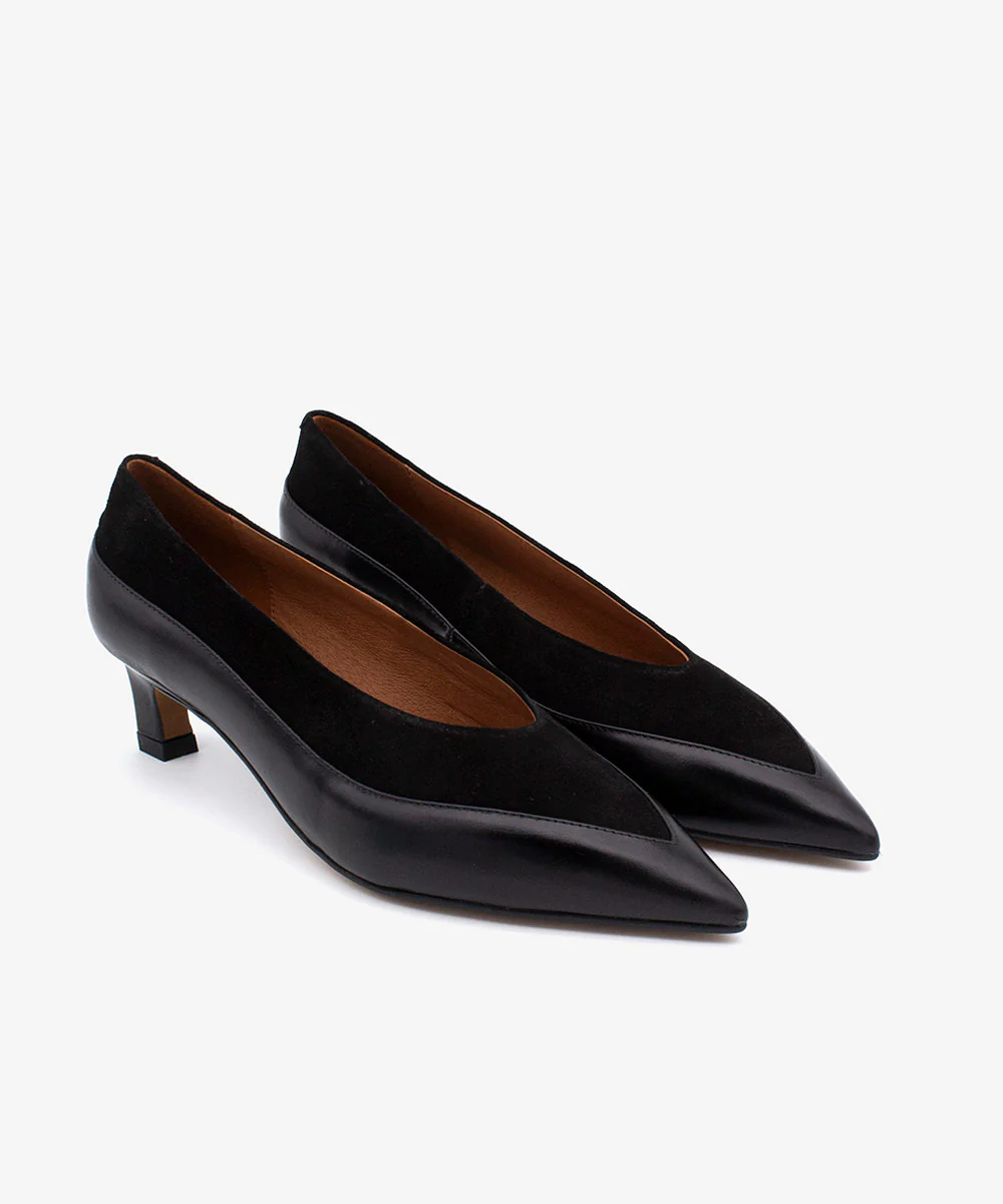 CHERIE – Zapato de mujer de piel y serraje tipo salón con tacón mini - Image 7