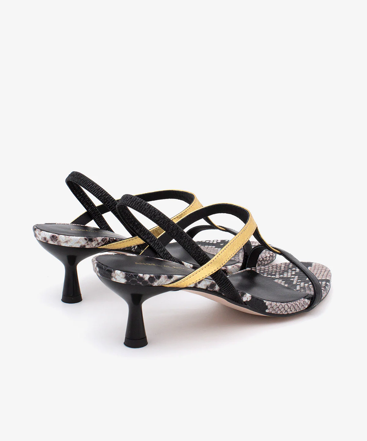 CINZA – Sandalia elegante de tacón de piel print serpiente, negro y dorado - Image 3