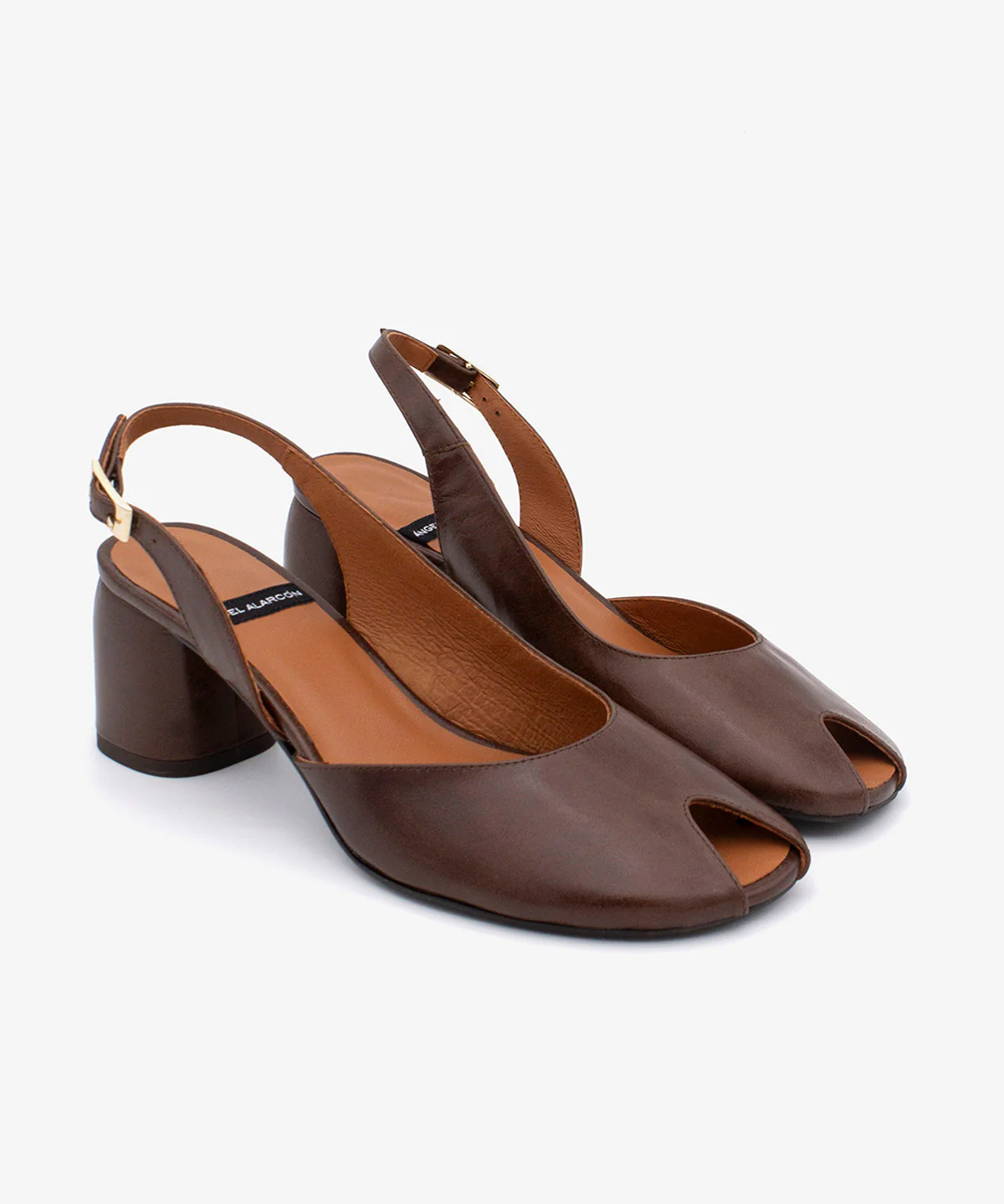 CRISTINA – Salón destalonado peep toe con tacón ancho de piel texturizada - Image 2