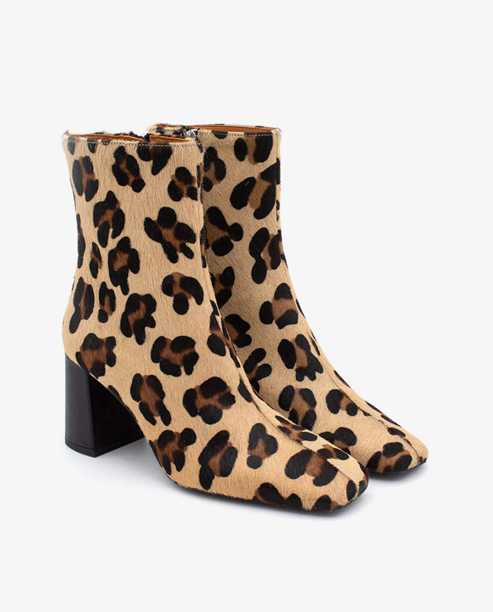 DRIMIA – Botín de piel con print leopardo, punta cuadrada y tacón ancho - Image 2