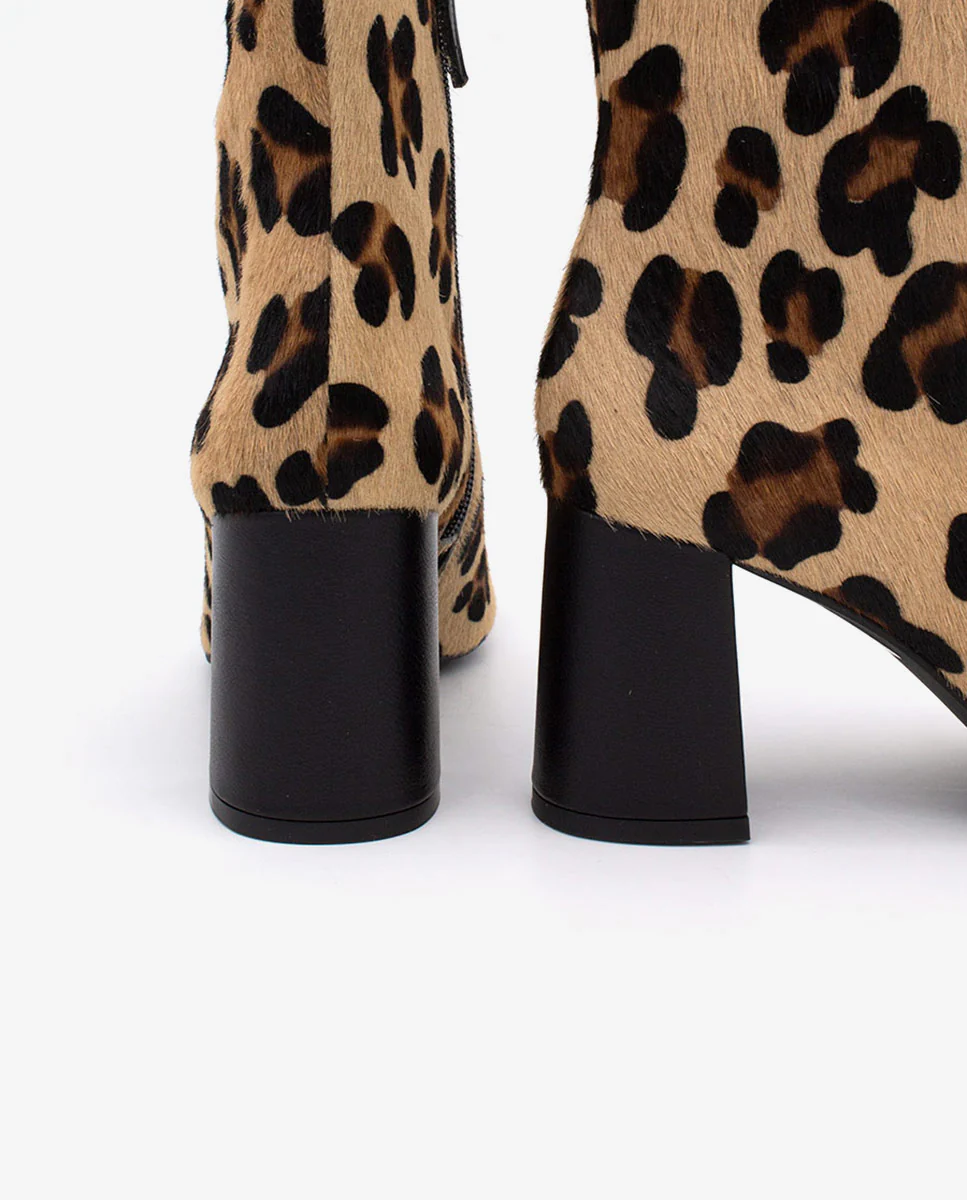 DRIMIA – Botín de piel con print leopardo, punta cuadrada y tacón ancho - Image 5