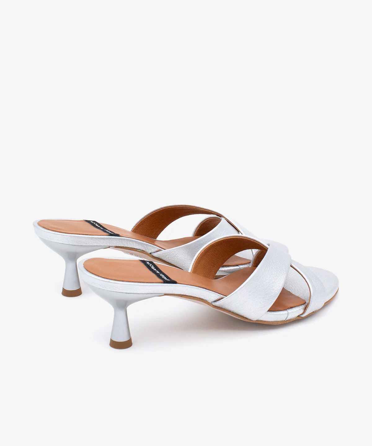 ELODIA – Mules de tacón fino cómodo con pala cruzada de piel metalizada - Image 3