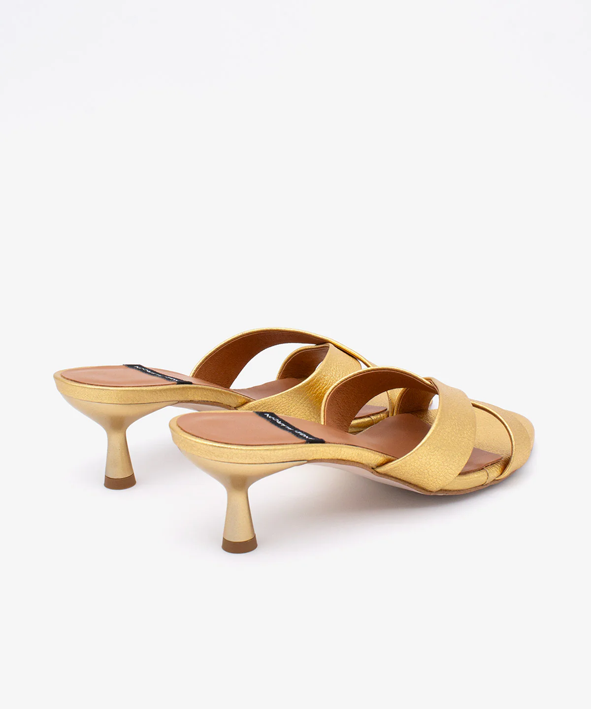 ELODIA – Mules de tacón fino cómodo con pala cruzada de piel metalizada - Image 7