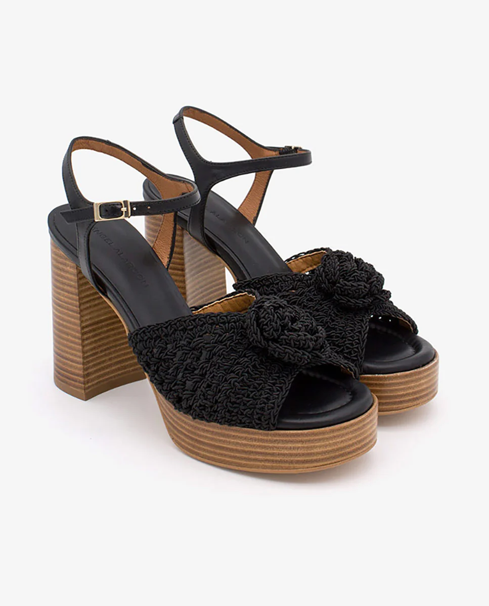 ELTERE – Sandalia de crochet y piel con tacón alto y plataforma - Image 3