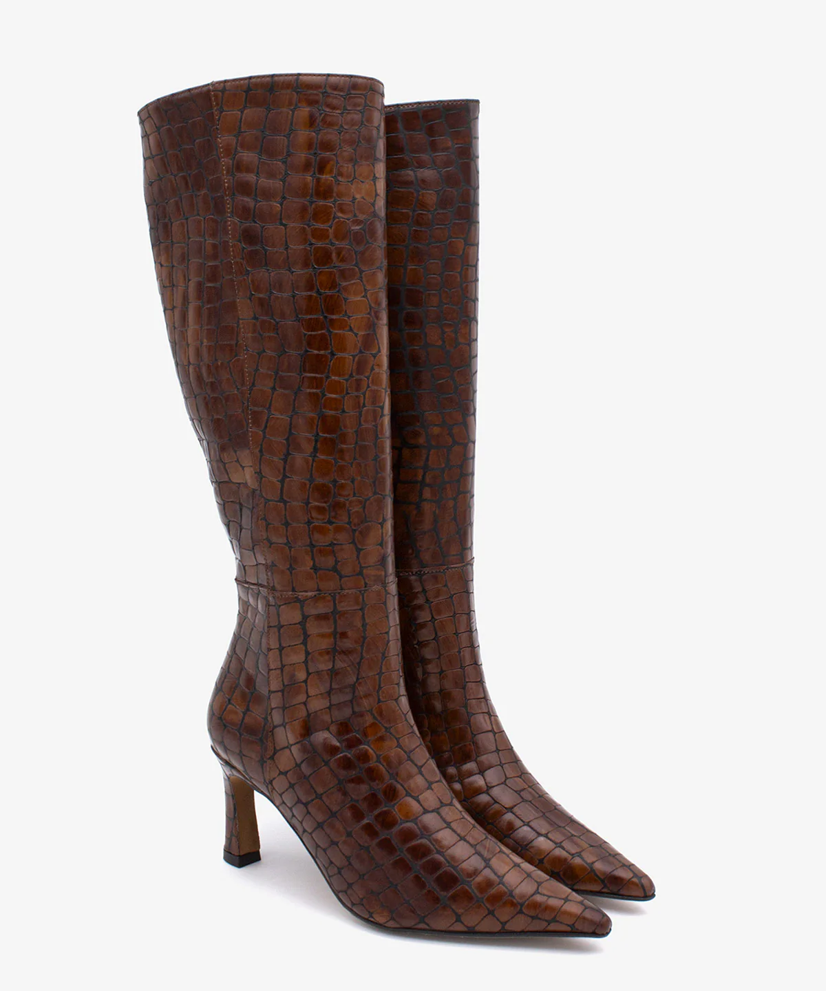 HATA – Bota de mujer con tacón alto fino de piel print croco - Image 8