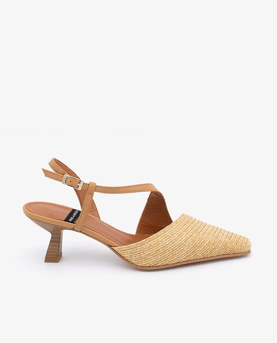 LORAINE – Zapato de salón destalonado con cierre cruzado en rafia y piel