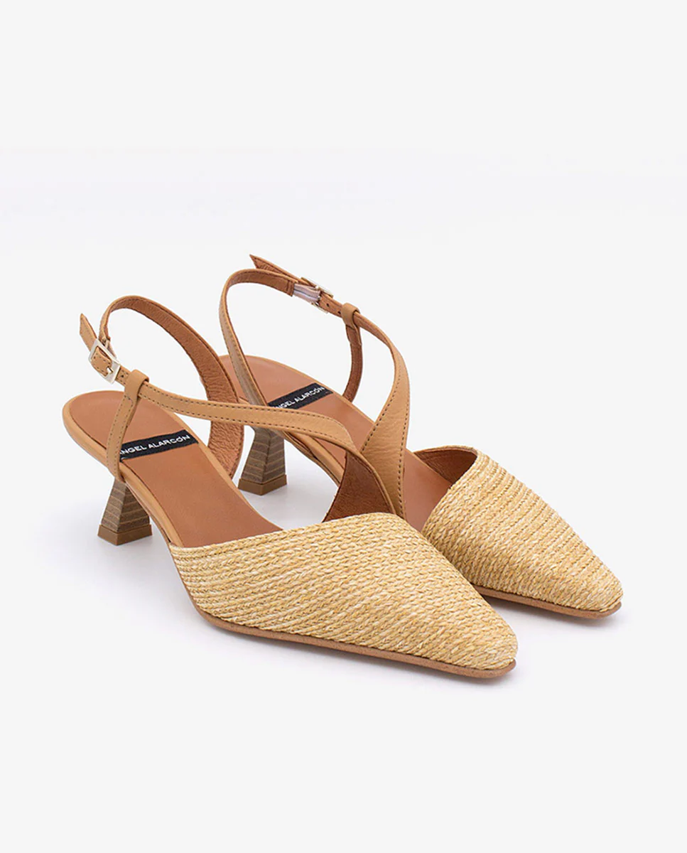 LORAINE – Zapato de salón destalonado con cierre cruzado en rafia y piel - Image 3