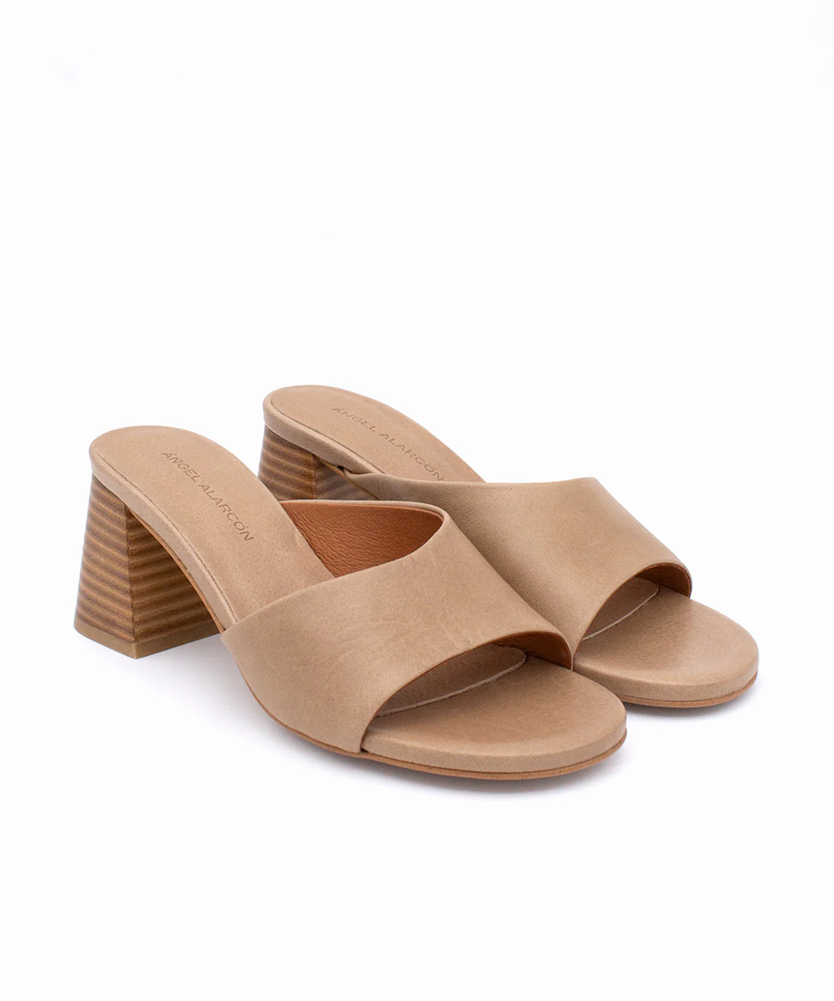 PATRIZIA – Mule de piel natura con tacón alto ancho efecto madera - Image 2