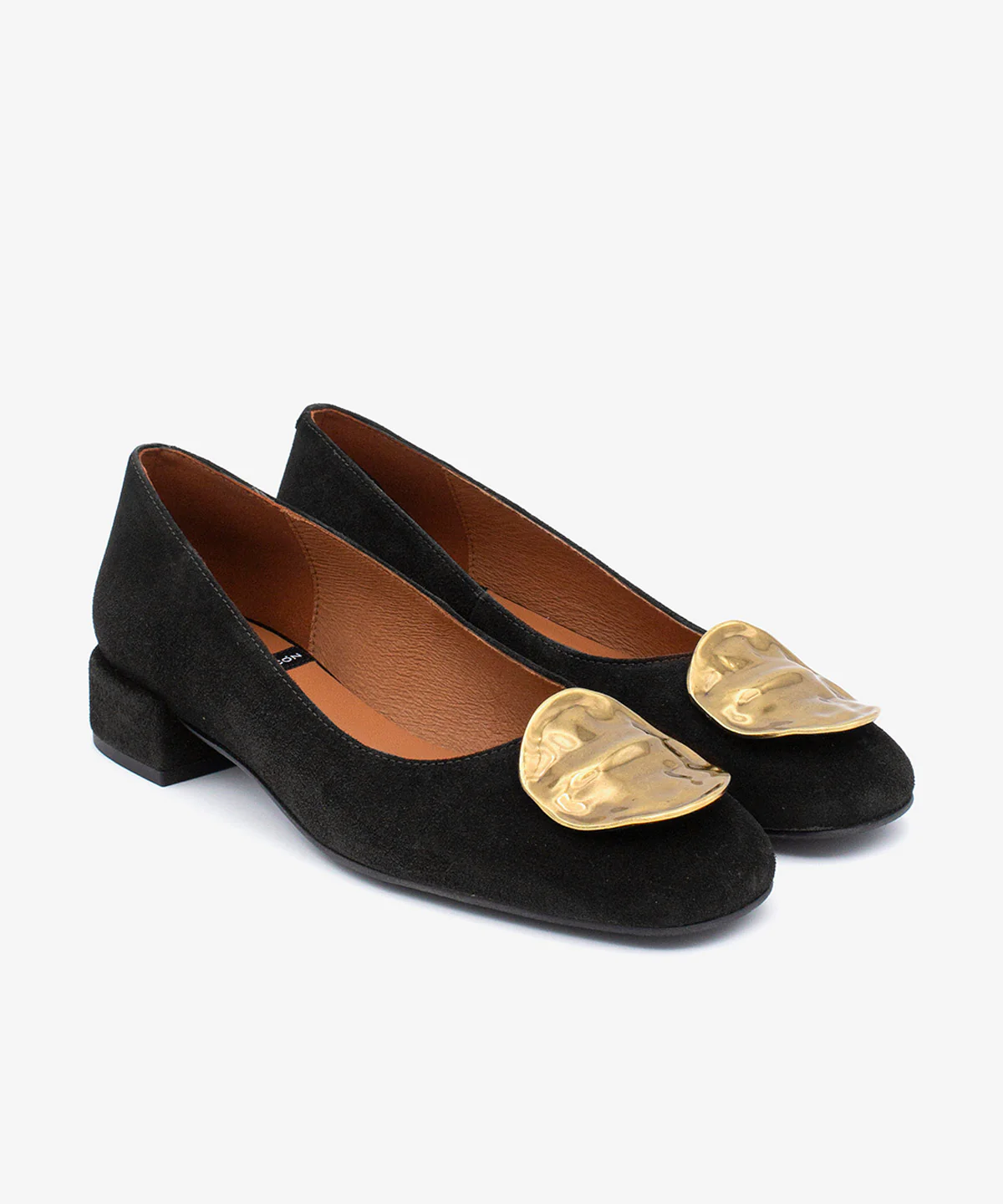 PERLE – Bailarina de piel con punta redonda y adorno de chapa dorado - Image 8