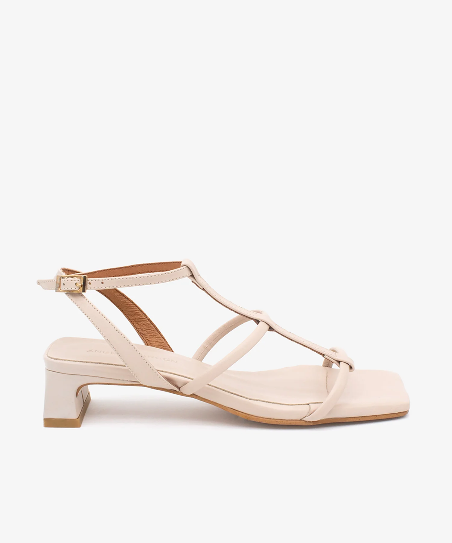 RACHEL – Sandalia de tiras t-strap con tacón bajo en piel