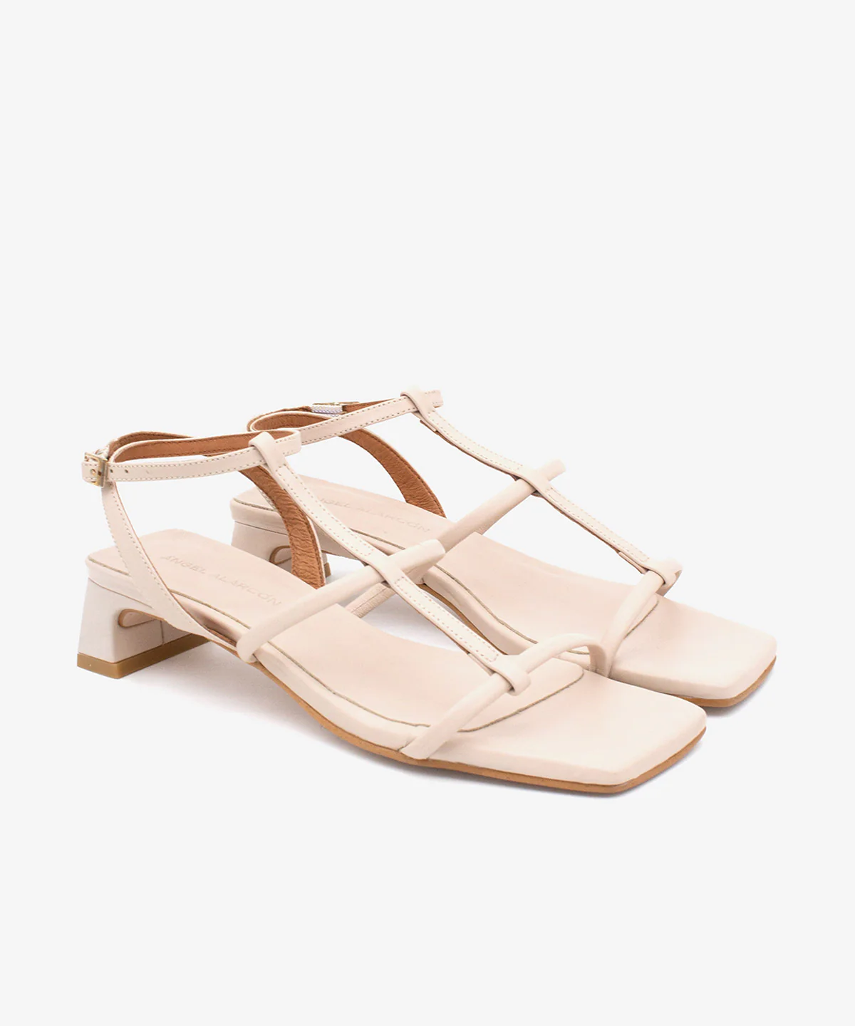 RACHEL – Sandalia de tiras t-strap con tacón bajo en piel - Image 2