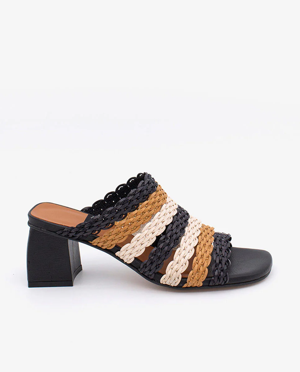ROSE - Mules de tiras trenzadas multicolor con tacón ancho