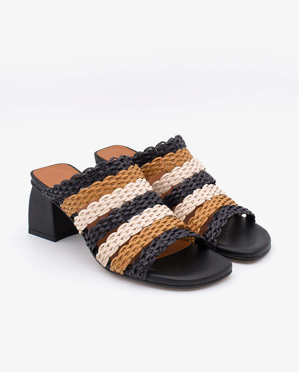 ROSE - Mules de tiras trenzadas multicolor con tacón ancho - Image 2