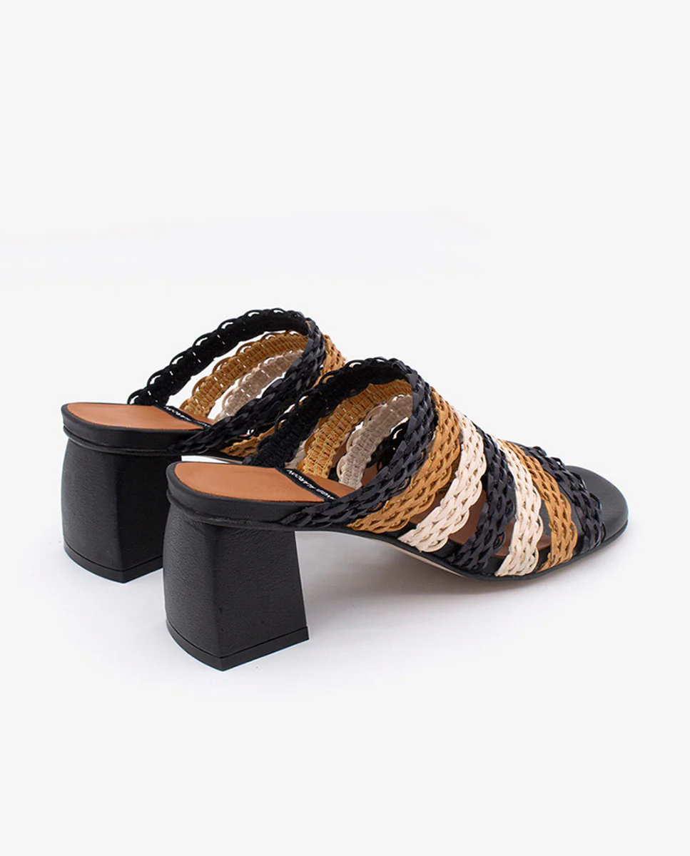 ROSE - Mules de tiras trenzadas multicolor con tacón ancho - Image 3
