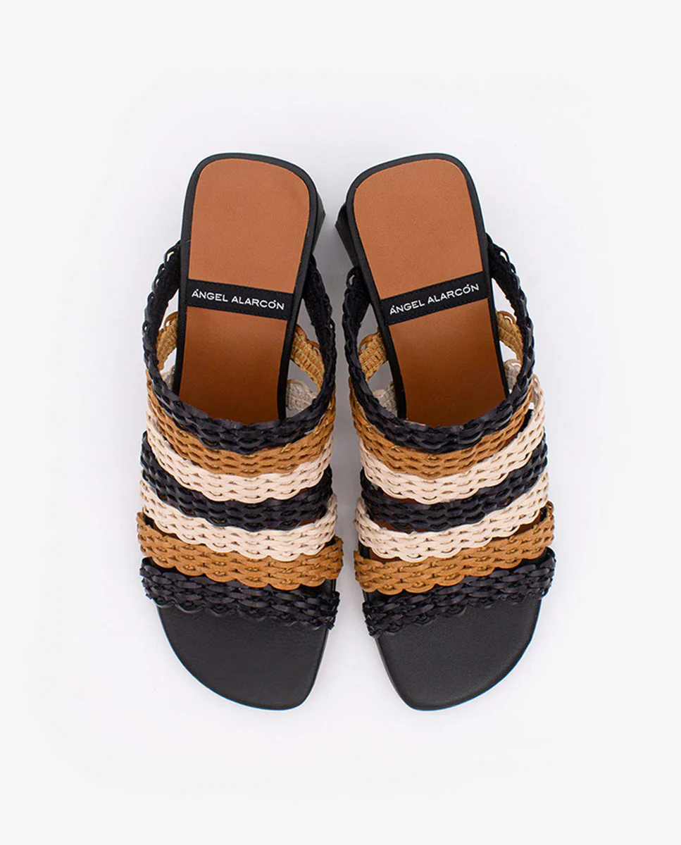 ROSE - Mules de tiras trenzadas multicolor con tacón ancho - Image 4