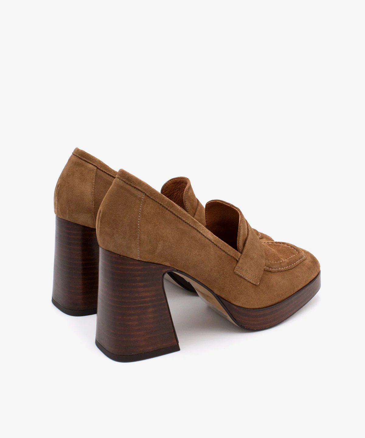 SISAI – Mocasín de mujer de serraje con tacón alto y plataforma de efecto madera - Image 3
