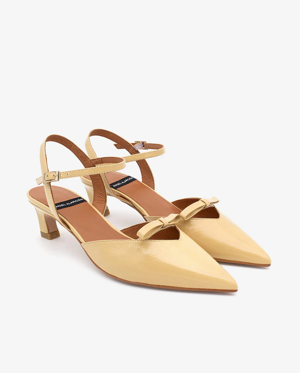 VERONIQUE – Zapatos de salón abiertos con tacón bajo de piel texturizada - Image 2