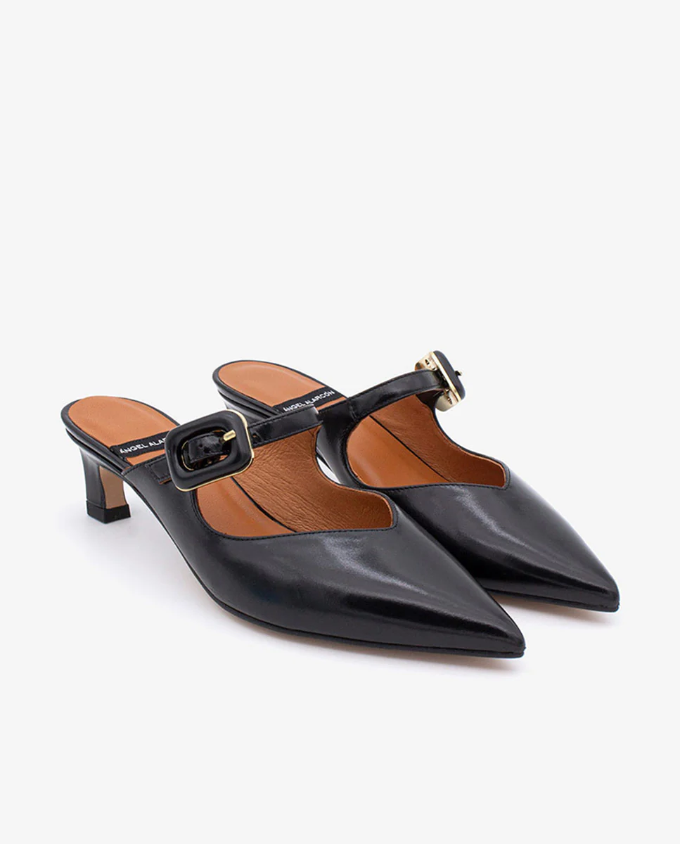 YVONNE - Mules merceditas con tacón bajo de piel brillante - Image 3