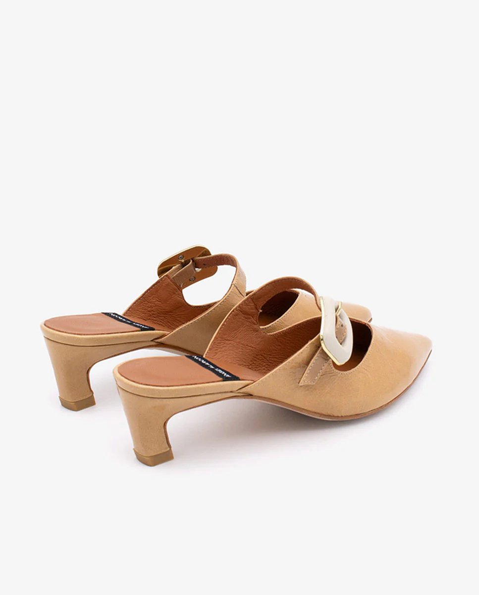 YVONNE - Mules merceditas con tacón bajo de piel texturizada - Image 3