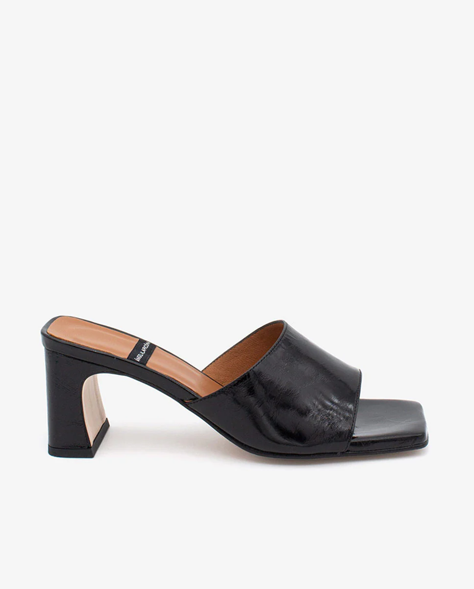 ZELIE - Mules abiertas con tacón medio de piel brillante - Image 6